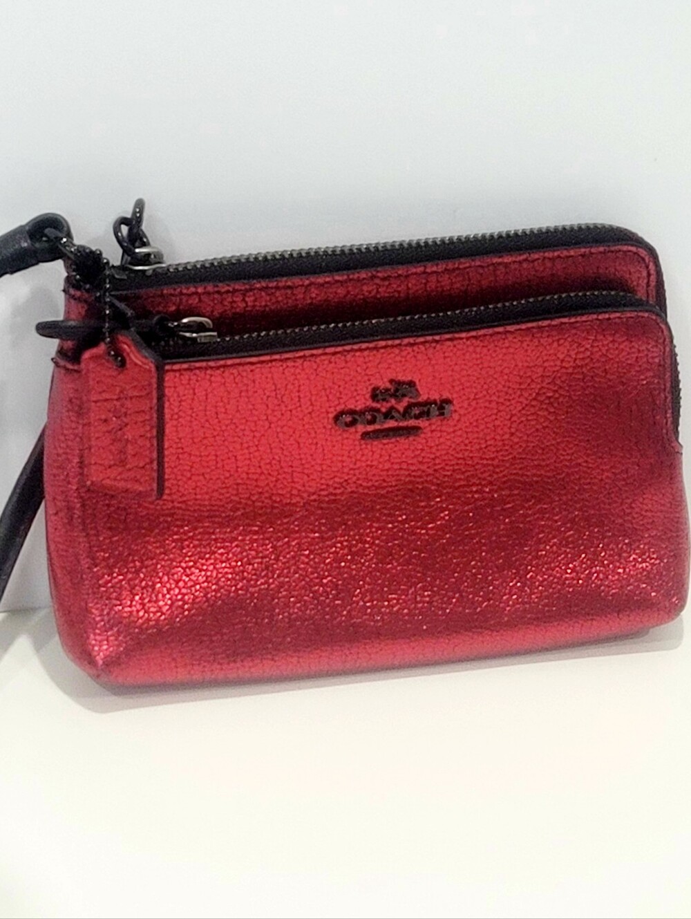 Coach Metallic Red Wristlet Pouch